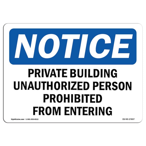 Sign, 3.5" H, 5" W, Private Building Unauthorized Persons Prohibited Sign, Landscape, 10PK